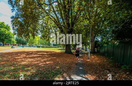 Londres UK 26 août 2022 Un jogger dans un parc de londres qui ressemble plus à l'automne que l'été Paul Quezada-Neiman/Alamy Live News Banque D'Images