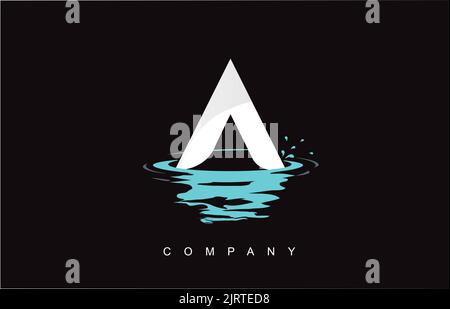 Une lettre Logo Design avec de l'eau Splash Ripples Réflexion Gouttes Icône Vecteur Illustration. Illustration de Vecteur
