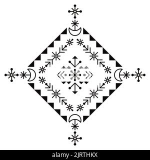 Décoration de style art folklorique de la rune islandaise au style tribal avec des lunes, des fleurs et des formes géométriques Illustration de Vecteur