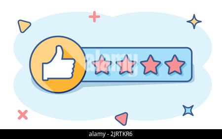 Vector cartoon customer reviews, les commentaires des utilisateurs dans l'icône de style bande dessinée. Signe de notation illustration pictogramme. Étoiles business effet splash concept. Illustration de Vecteur