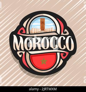 Logo vector pour le Maroc, pays aimant frigo avec drapeau de l'État marocain, pinceau original typeface pour mot le Maroc et marocains - symbole national Hassa Illustration de Vecteur