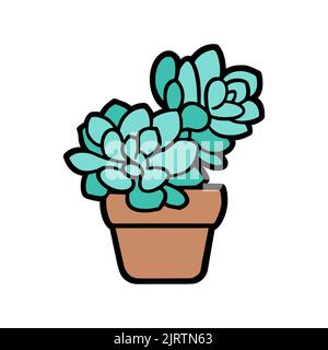 Joli pot à fleurs dessiné à la main. Image en couleur de la plante en pot en conception plate. Badge de plante en pot. Illustration vectorielle. Illustration de Vecteur