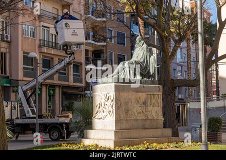 Ciudad Real, Espagne. Monument à Miguel de Cervantes Saavedra, un écrivain espagnol ancien et moderne connu pour le roman Don Quichotte ou Quijote de la Mancha Banque D'Images