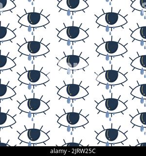 motif yeux avec larmes illustration sans couture de l'œil triste de pleurs. imprimé pour votre conception. concept de chagrin et de chagrin. Banque D'Images