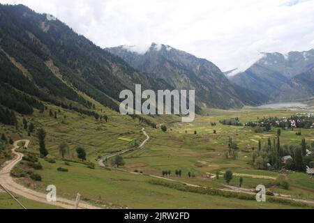 24 août 2022, Srinagar, Jammu-et-Cachemire, Inde : la vallée de Gurez est entourée de montagnes. C'est à environ 80 kilomètres de bandipora et à près de 120 kilomètres de la capitale estivale du Cachemire qui est Srinagar. Il est très entouré de paysages riches. La vallée a une signification particulière pour son célèbre pic connu sous le nom de pic ''Habba khatoon''. La vallée de Gurez est une zone frontalière qui la sépare du Pakistan. C'est un endroit sûr pour les touristes et les habitants de la région à visiter. (Credit image: © Musaib Iqbal Bhat/Pacific Press via ZUMA Press Wire) Banque D'Images