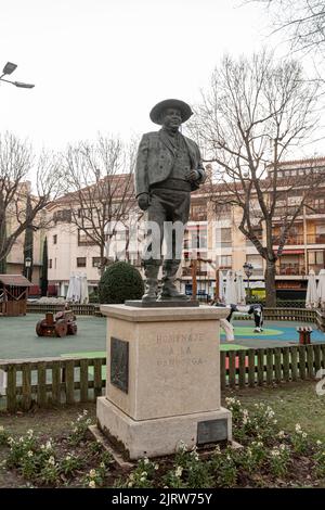 Ciudad Real, Espagne. Le Homenaje a la Pandorga (Homage à Pandorga), un monument hommage à un festival populaire massif dans la ville de la Mancha Banque D'Images