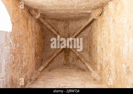 Ciudad Real, Espagne. Détail des voûtes de la Puerta de Toledo (porte de Tolède), une entrée gothique fortifiée de la ville qui faisait autrefois partie des murs Banque D'Images