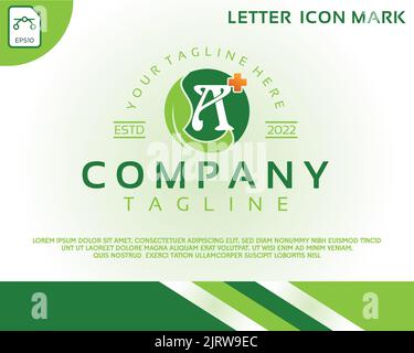 Modèle de conception de la lettre A créative et du logo de la feuille verte des soins de santé Illustration de Vecteur