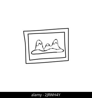 Doodle image de contour avec des montagnes dans le cadre isolé sur fond blanc. Illustration de Vecteur