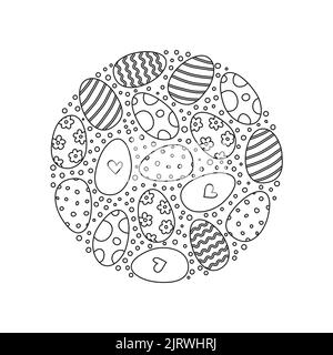 Outline Doodle oeufs de Pâques composés en forme de cercle. Illustration de Vecteur