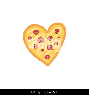 Pizza colorée en forme de coeur avec pepperoni isolée sur fond blanc. Illustration de Vecteur