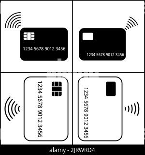 Icône de carte sans contact et symbole de carte de crédit. Conception des achats sans espèces. Illustration noire vectorielle isolée sur blanc Illustration de Vecteur