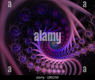3D rendu fractal de fleurs et de sphères en spirale. 3d image, sous forme de spirale colorée. Banque D'Images