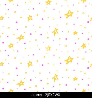 Motif blanc sans couture avec étoiles et points jaunes abstraits. Illustration de Vecteur