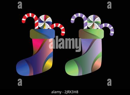 Modèle de Noël à motif vectoriel de bas coloré, décorations de Noël Illustration de Vecteur