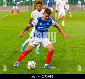 Jordan Stewart - Linfield vs RFS, Europa Conference League Play-off, Windsor Park Belfast, 25th août 2022 Banque D'Images