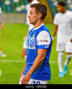 Jordan Stewart - Linfield vs RFS, Europa Conference League Play-off, Windsor Park Belfast, 25th août 2022 Banque D'Images