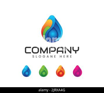 Logo 3D gouttes d'eau coloré. Vector Abstract, 3D éléments de conception du logo Drop. Origami. Identité de l'entreprise Illustration de Vecteur