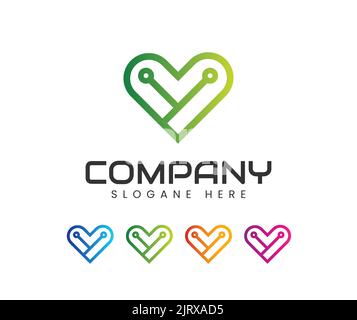 Logo Heart TECH. Logo Technology Love Contour monoline. Concept de logo Heart avec symbole technologique Illustration de Vecteur