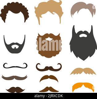 Ensemble moustache, barbe et coupe de cheveux. Anniversaire fête hommes stand photo accessoires. Illustration vectorielle Illustration de Vecteur