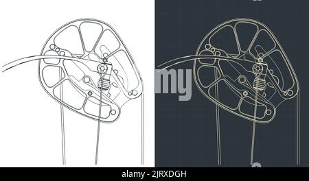 Illustrations vectorielles stylisées de blueprints de la came à noeuds composée Illustration de Vecteur
