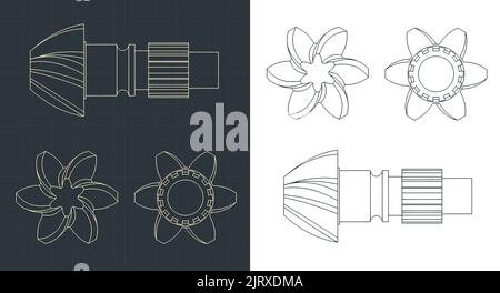 Illustrations vectorielles stylisées de modèles d'engrenage hypoïde pour machine CNC Illustration de Vecteur