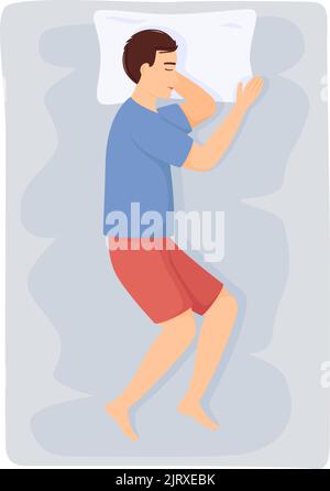 L'homme dort sur le côté. Homme en pyjama dormant sur le lit. Vue de dessus. Illustration vectorielle Illustration de Vecteur