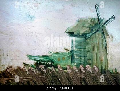 Version rognée de la peinture de Vincent Van Gogh de 1886 des moulins à vent de Montmartre Banque D'Images