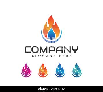 Logo feu et goutte d'eau. Logo flamme et feu coloré vecteur avec look moderne et dégradé de couleurs Illustration de Vecteur
