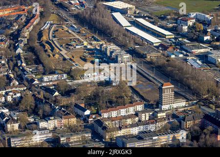 Vue aérienne, site de construction du quartier du prince héritier pour la construction de nouveaux appartements à la tour d'eau de la station sud, Westfendamm, Dortmund, région de Ruhr, Banque D'Images