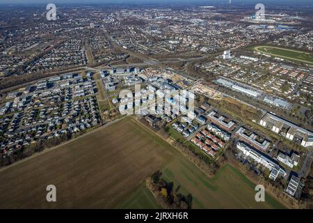 Vue aérienne, Stadtkrone-Ost, Bundesstraße B1, A40 et B236, Dortmund, Ruhrgebiet, Nordrhein-Westfalen, Allemagne, Europe, DE, photographie aérienne, oiseaux-e Banque D'Images