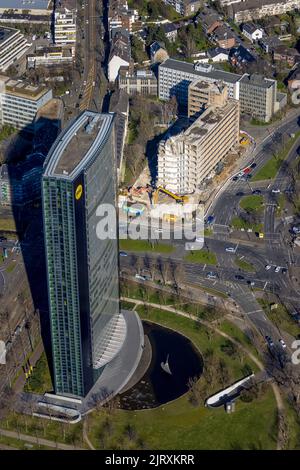 Vue aérienne, gratte-ciel ARAG et démolition de bureaux à Mörsenbroicher EI à Sankt-Franziskus-Straße dans le district de Düsseltal à Düsseldorf, RH Banque D'Images