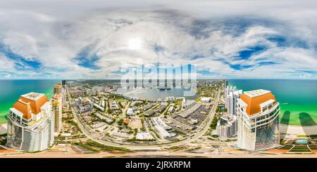 Vue panoramique à 360° de 360 photo aérienne sphérique au-dessus des tours de haute élévation Sunny Isles Beach Miami Dade FL USA