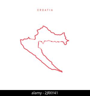 Croatie carte de contour modifiable. Frontière rouge croate. Nom du pays. Régler l'épaisseur de ligne. Changez de couleur. Illustration vectorielle. Illustration de Vecteur