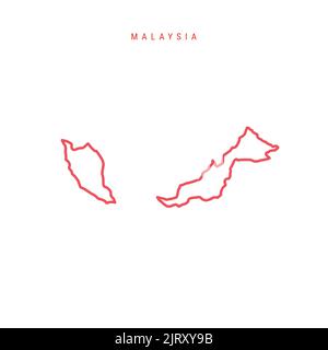 Carte de contour modifiable de la Malaisie. Frontière rouge de la Malaisie. Nom du pays. Régler l'épaisseur de ligne. Changez de couleur. Illustration vectorielle. Illustration de Vecteur