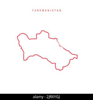 Carte de contour modifiable du Turkménistan. Frontière rouge de la Turkmène. Nom du pays. Régler l'épaisseur de ligne. Changez de couleur. Illustration vectorielle. Illustration de Vecteur