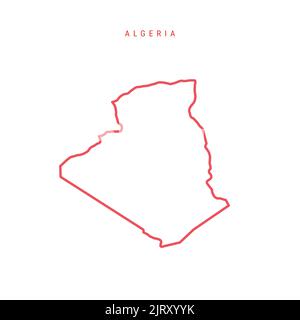 Carte de contour modifiable de l'Algérie. Frontière rouge algérienne. Nom du pays. Régler l'épaisseur de ligne. Changez de couleur. Illustration vectorielle. Illustration de Vecteur