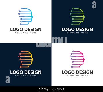 Logo de la technologie humaine. Vecteur de conception du logo de la technologie humaine. Réseaux neuronaux, signe conceptuel et logo. Le système analytique. Illustration vectorielle. Illustration de Vecteur
