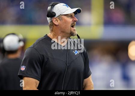 20 août 2022 : Dan Campbell, entraîneur-chef des Lions de Détroit, lors de la rencontre de la NFL entre les Lions de Détroit et les Colts d'Indianapolis au stade Lucas Oil d'Indianapolis, Indiana. Detroit défait Indianapolis 27-26. John Mersiits/CSM. Banque D'Images