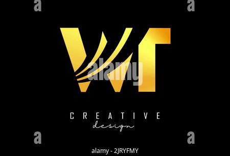 Logo WT W t en lettres dorées avec lignes de pointe et design de route. Lettres à motif géométrique. Illustration vectorielle avec lettre et crea Illustration de Vecteur