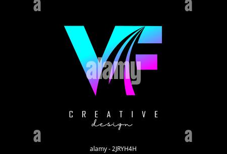 Logo VF v f avec lettre colorée et créatif, lignes de pointe et design de la route. Lettres à motif géométrique. Illustration vectorielle avec lettre et cr Illustration de Vecteur