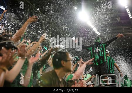 Austin, États-Unis . 26th août 2022. 26 août 2022 : la section des supporters du FC d'Austin célèbre un but lors d'un match MLS entre le FC d'Austin et le FC de Los Angeles à Austin sur 26 août 2022. Austin FC a gagné 4-1. (Credit image: © Scott Coleman/ZUMA Press Wire) Credit: ZUMA Press, Inc./Alamy Live News Banque D'Images