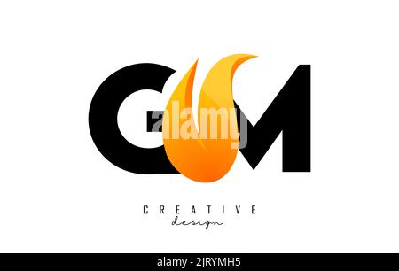 Illustration vectorielle des lettres abstraites GM g m avec flammes et logo Swoosh orange. Logo de lettres avec une coupe et une forme créatives. Illustration de Vecteur