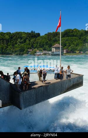 Terrasse d'observation aux chutes du Rhin, Schaffhausen, canton de Schaffhausen, Suisse Banque D'Images