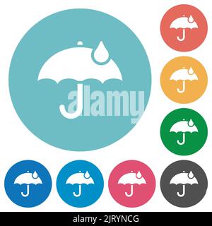 Parapluie avec un seul raindrop Uni plat icônes blanches sur fond rond de couleur Illustration de Vecteur