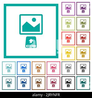 Téléchargez l'image à partir d'icônes de couleur plate du disque dur avec des cadres quadrants sur fond blanc Illustration de Vecteur