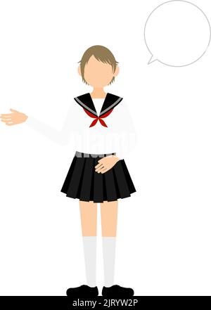 Fille portant un uniforme blanc de marin d'école, parlez-moi (avec bulle de parole) Illustration de Vecteur