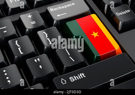 Drapeau camerounais peint sur le clavier d'ordinateur. Commerce en ligne, éducation au Cameroun concept. 3D rendu Banque D'Images