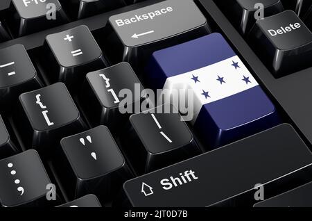 Drapeau hondurien peint sur le clavier d'ordinateur. Commerce en ligne, l'éducation au Honduras concept. 3D rendu Banque D'Images