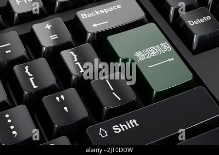 Drapeau saoudien peint sur le clavier de l'ordinateur. Commerce en ligne, l'éducation en Arabie Saoudite concept. 3D rendu Banque D'Images